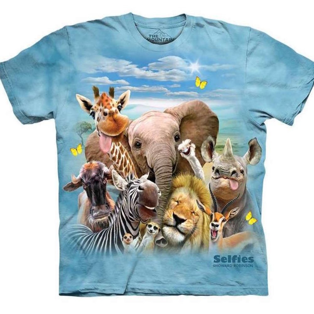 The Mountain African Selfie Giraffe Zebra Lion Meercat Elephant T-Shirt S-3X